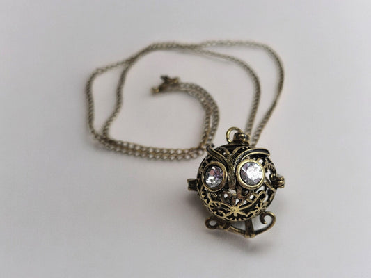 Steampunk Owl antique bronze locket necklace, 18inch curb chain