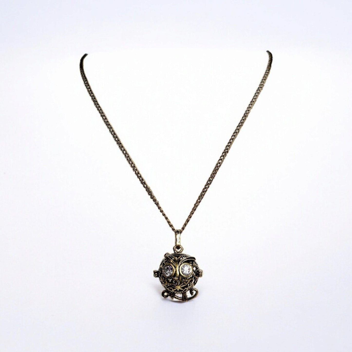 Steampunk Owl antique bronze locket necklace, 18inch curb chain