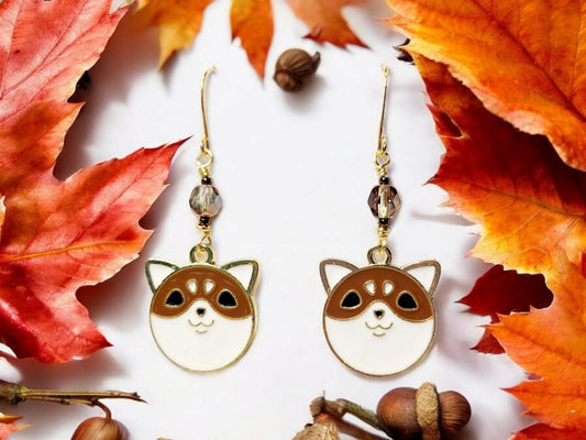 Corgi dog charm dangle earrings and czech fire polished glass beading.