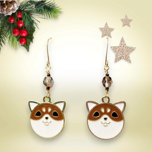 Corgi dog charm dangle earrings and czech fire polished glass beading.