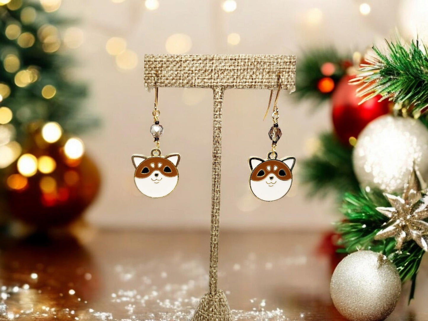Corgi dog charm dangle earrings and czech fire polished glass beading.