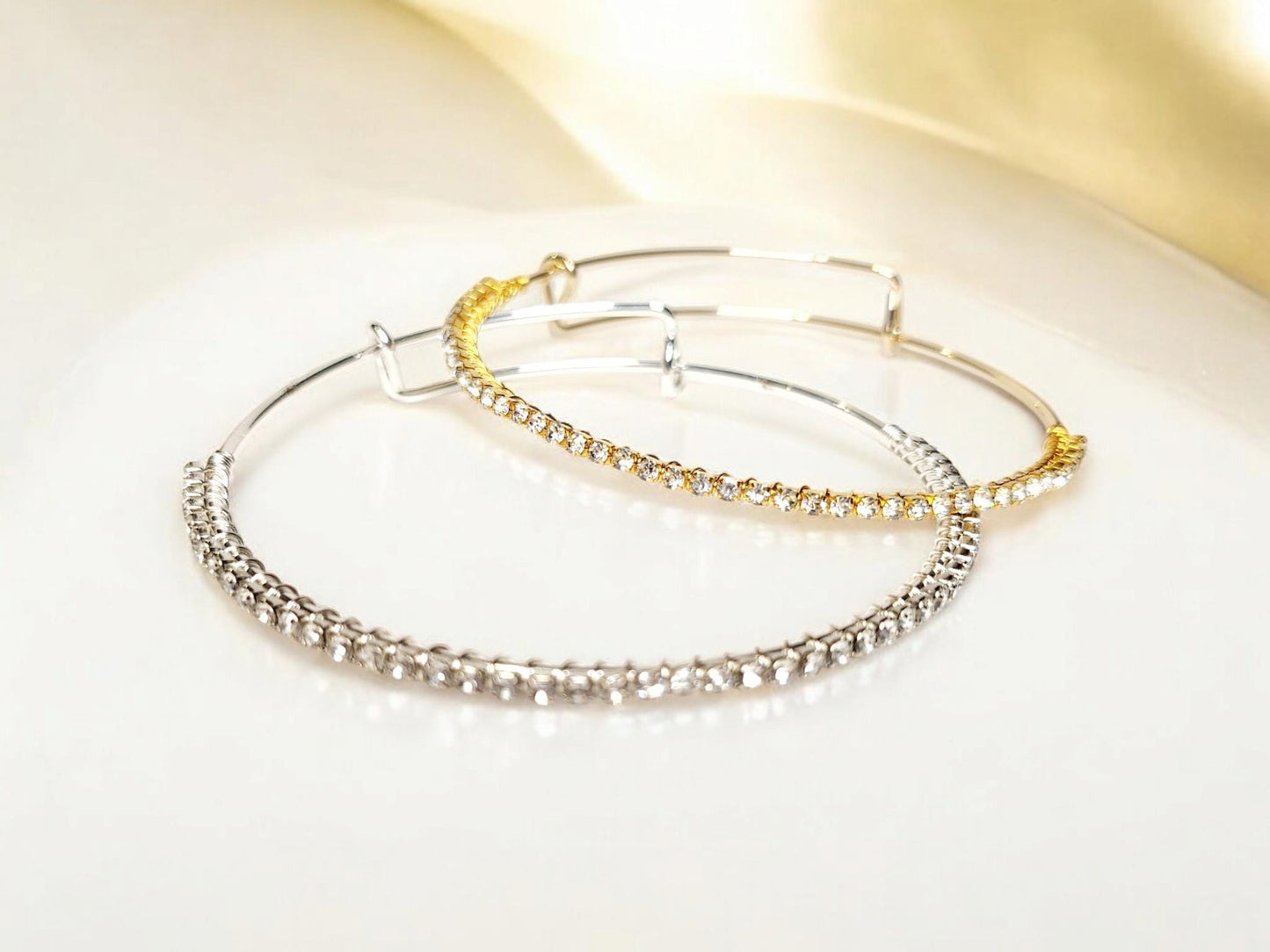 Gold Rhinestone Bangle, adjustable gold tone bangle, 2.6inches in width, handcrafted