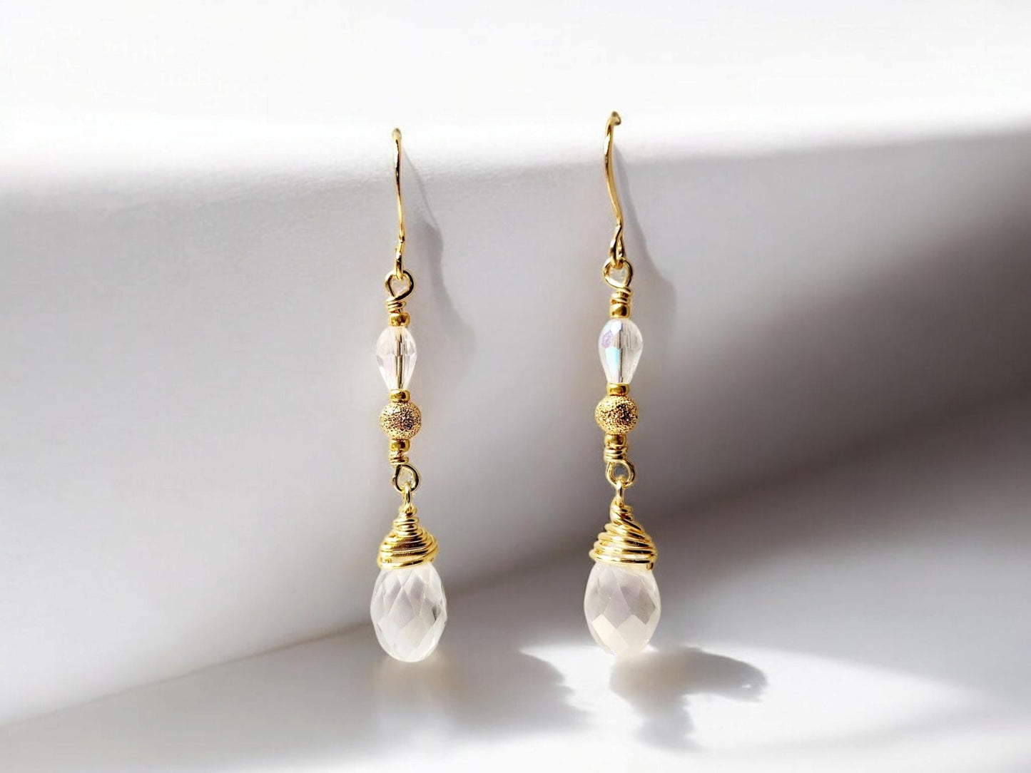 Gold and Crystal beaded dangle earrings, approx. 2 inchs