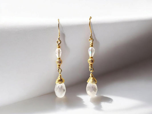 Gold and Crystal beaded dangle earrings, approx. 2 inchs