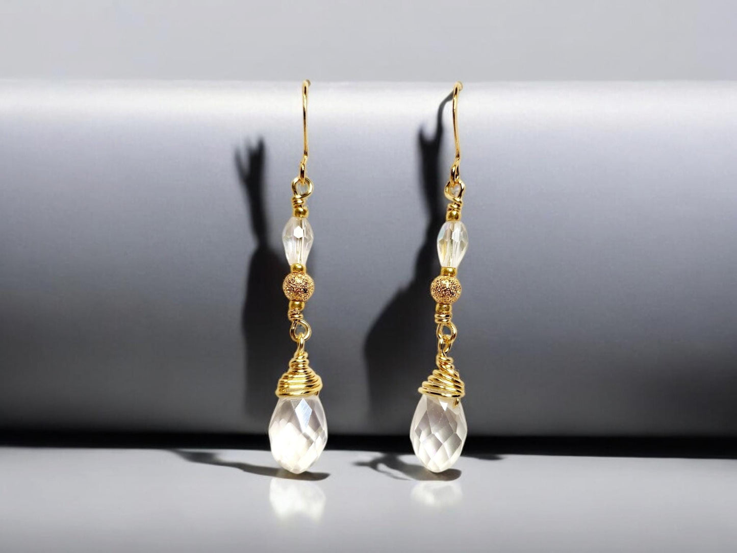 Gold and Crystal beaded dangle earrings, approx. 2 inchs