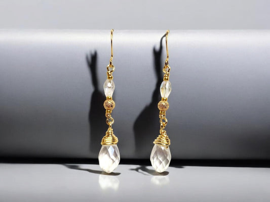 Gold and Crystal beaded dangle earrings, approx. 2 inchs