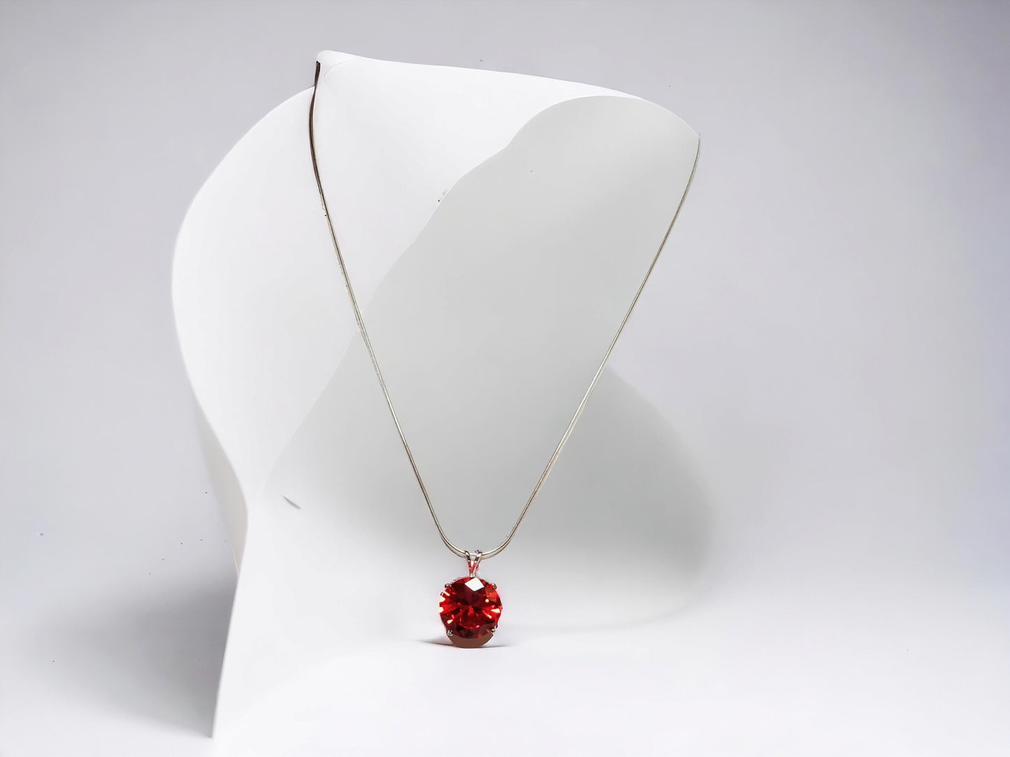 Hessonite Garnet Cubic Zirconia Pendant Necklace – 14mm CZ in Sterling Silver Basket Setting on 18" Snake Chain