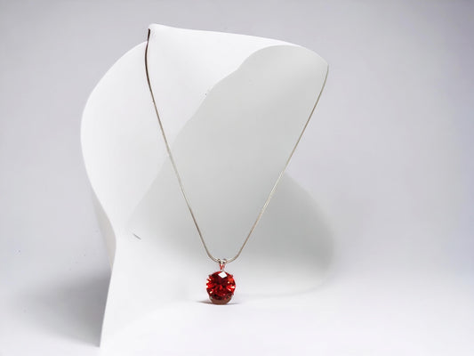 Hessonite Garnet Cubic Zirconia Pendant Necklace – 14mm CZ in Sterling Silver Basket Setting on 18" Snake Chain