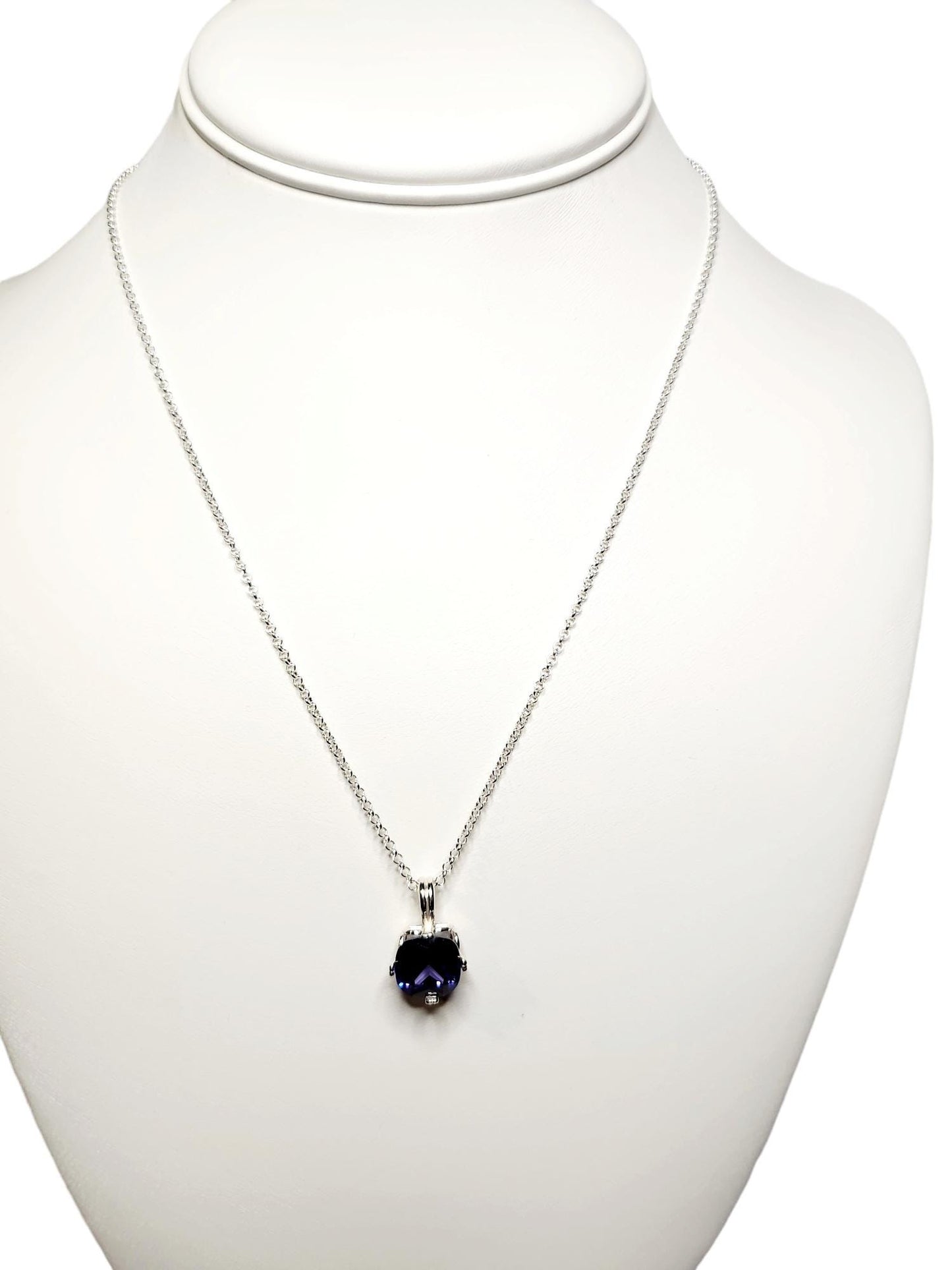 Tanzanite CZ Cushion-Cut Pendant in Sterling Silver on Adjustable Rolo Chain