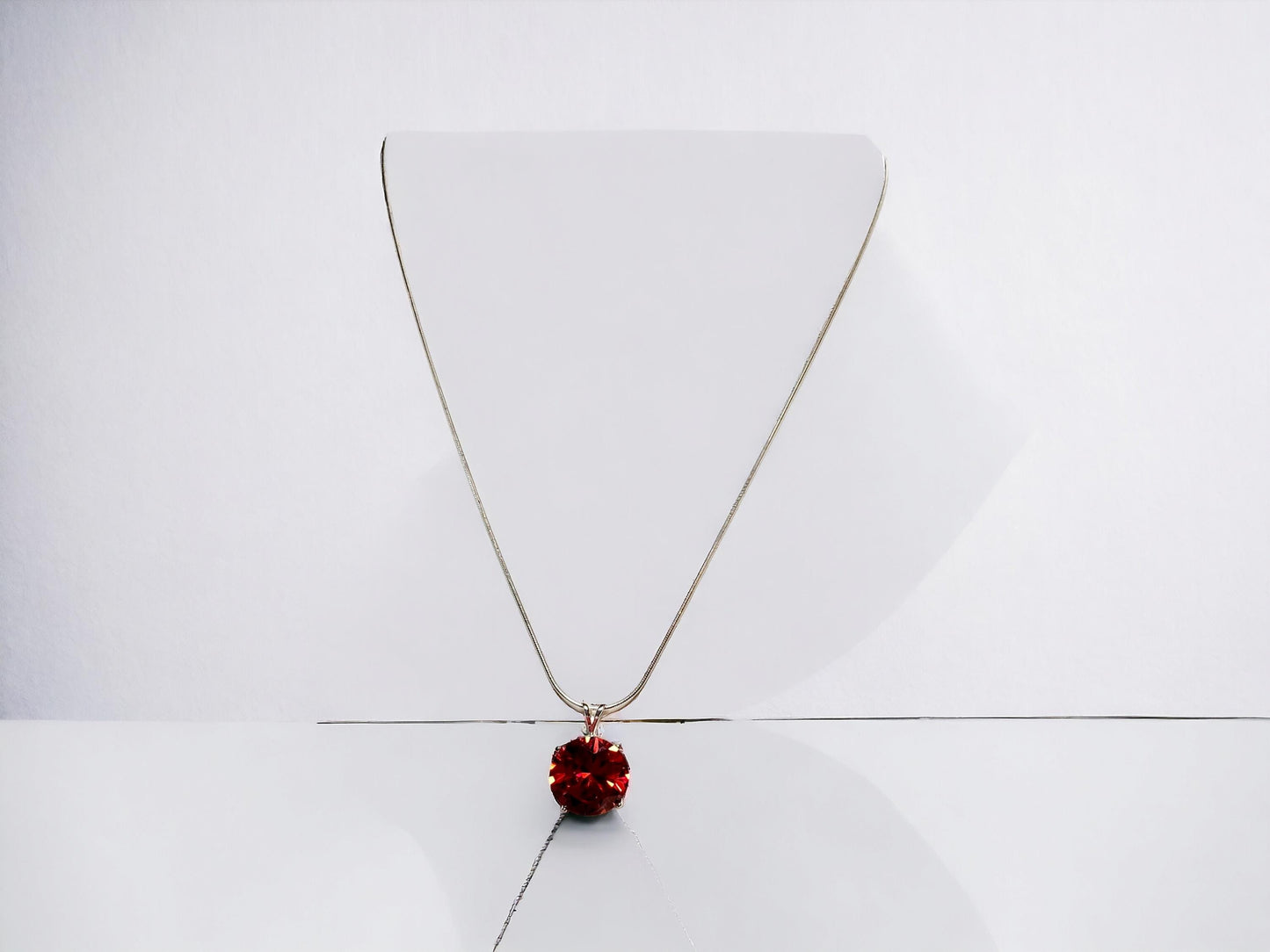 Hessonite Garnet Cubic Zirconia Pendant Necklace – 14mm CZ in Sterling Silver Basket Setting on 18" Snake Chain