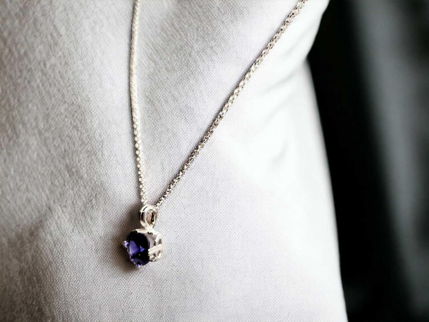 Tanzanite CZ Cushion-Cut Pendant in Sterling Silver on Adjustable Rolo Chain