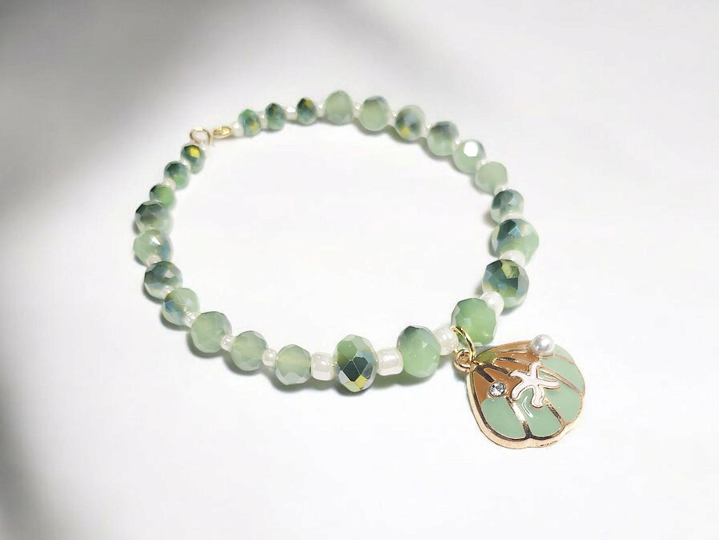 Seafoam Green Mermaid Shell Inspired memory bracelet
