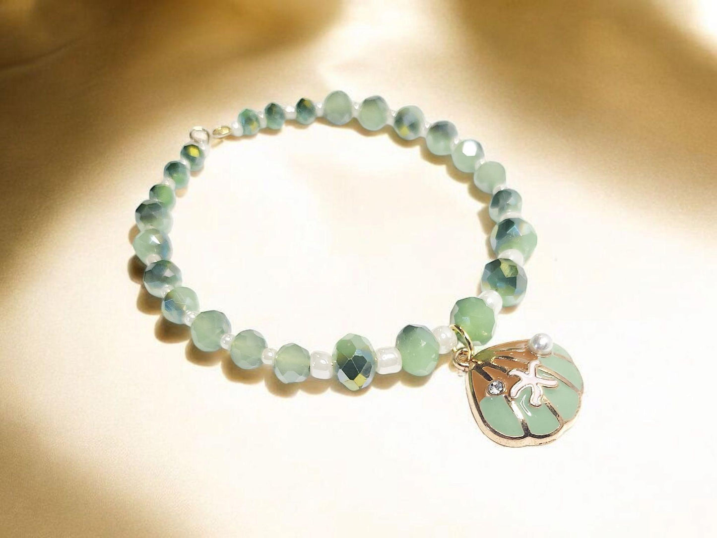 Seafoam Green Mermaid Shell Inspired memory bracelet