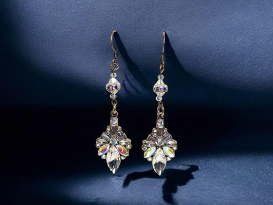 Art Deco Rhinestone Floral Drop Earrings