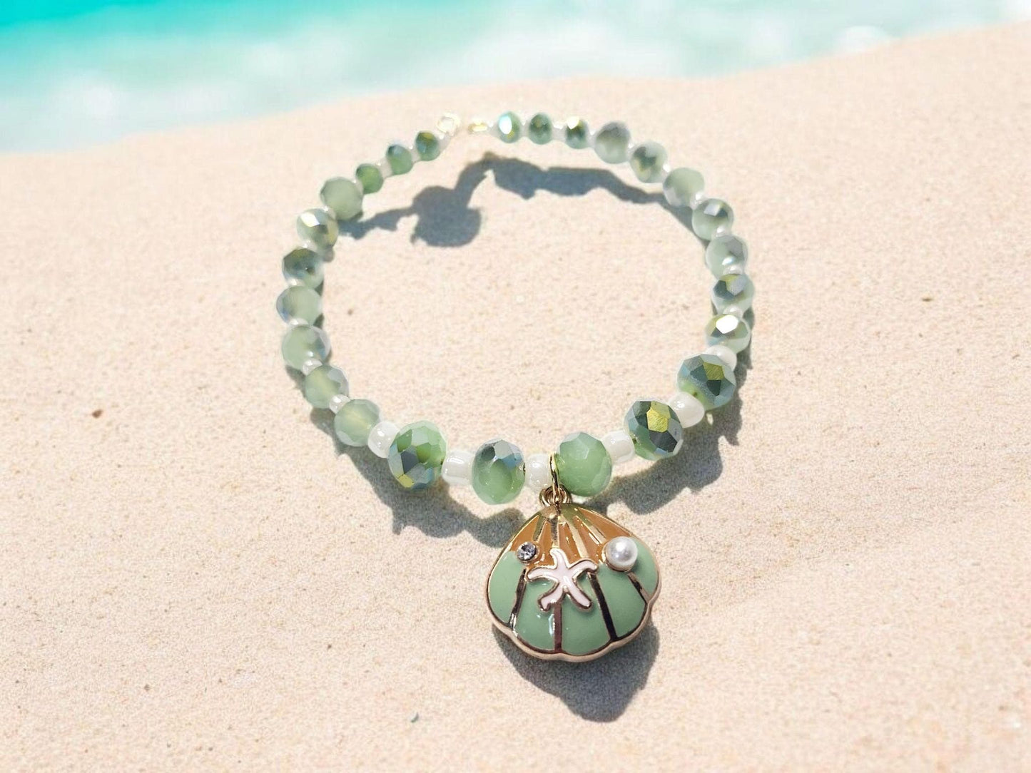 Seafoam Green Mermaid Shell Inspired memory bracelet