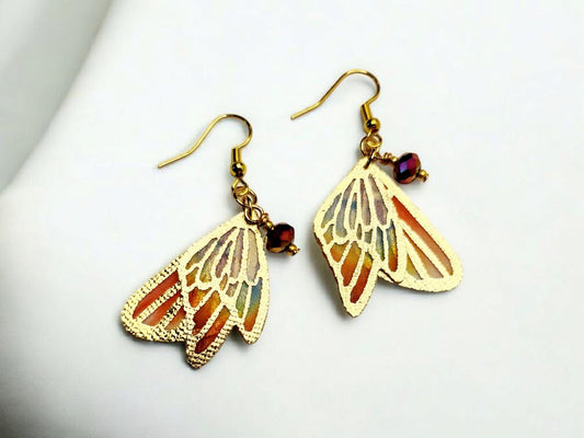 Butterfly Wing Dangle Earrings in Golden Amber with faceted beading