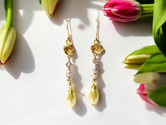 Golden Rose, with lavender  freshwater pearl and yellow pearl tear drop