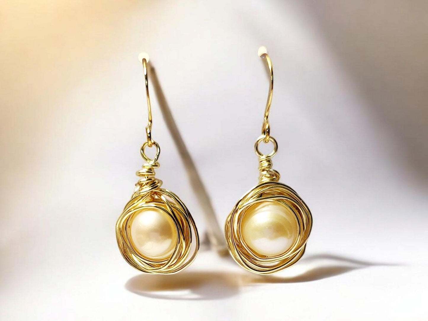 Large Freshwater Pearl Gold Wrapped Drop Earrings