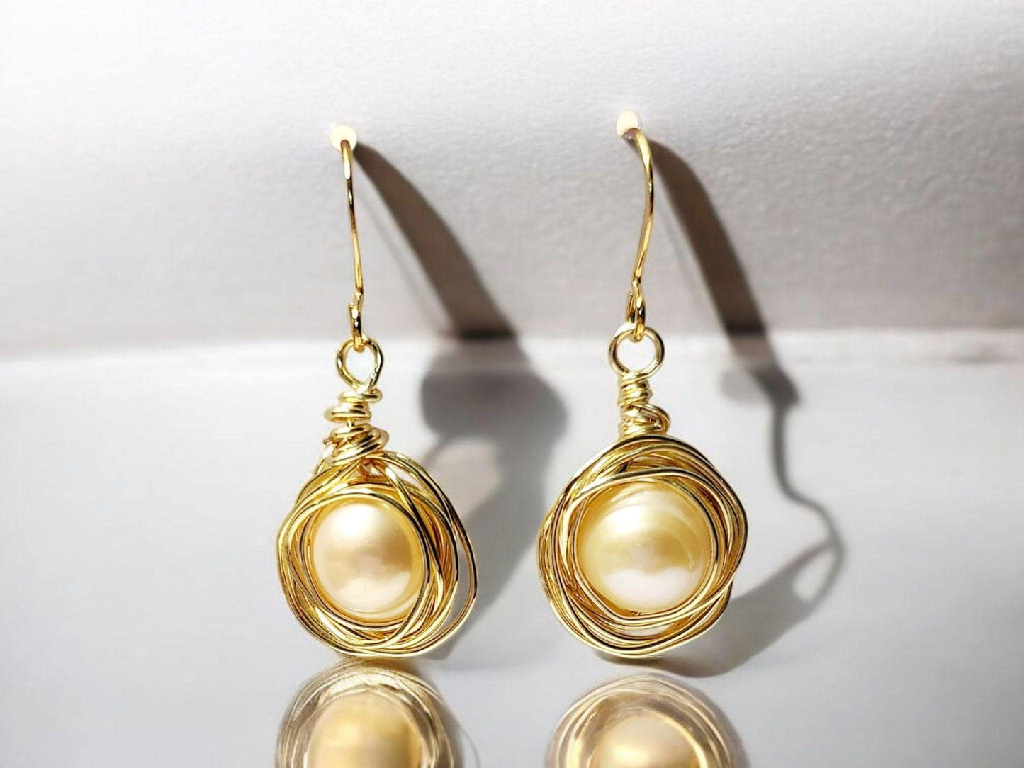 Large Freshwater Pearl Gold Wrapped Drop Earrings