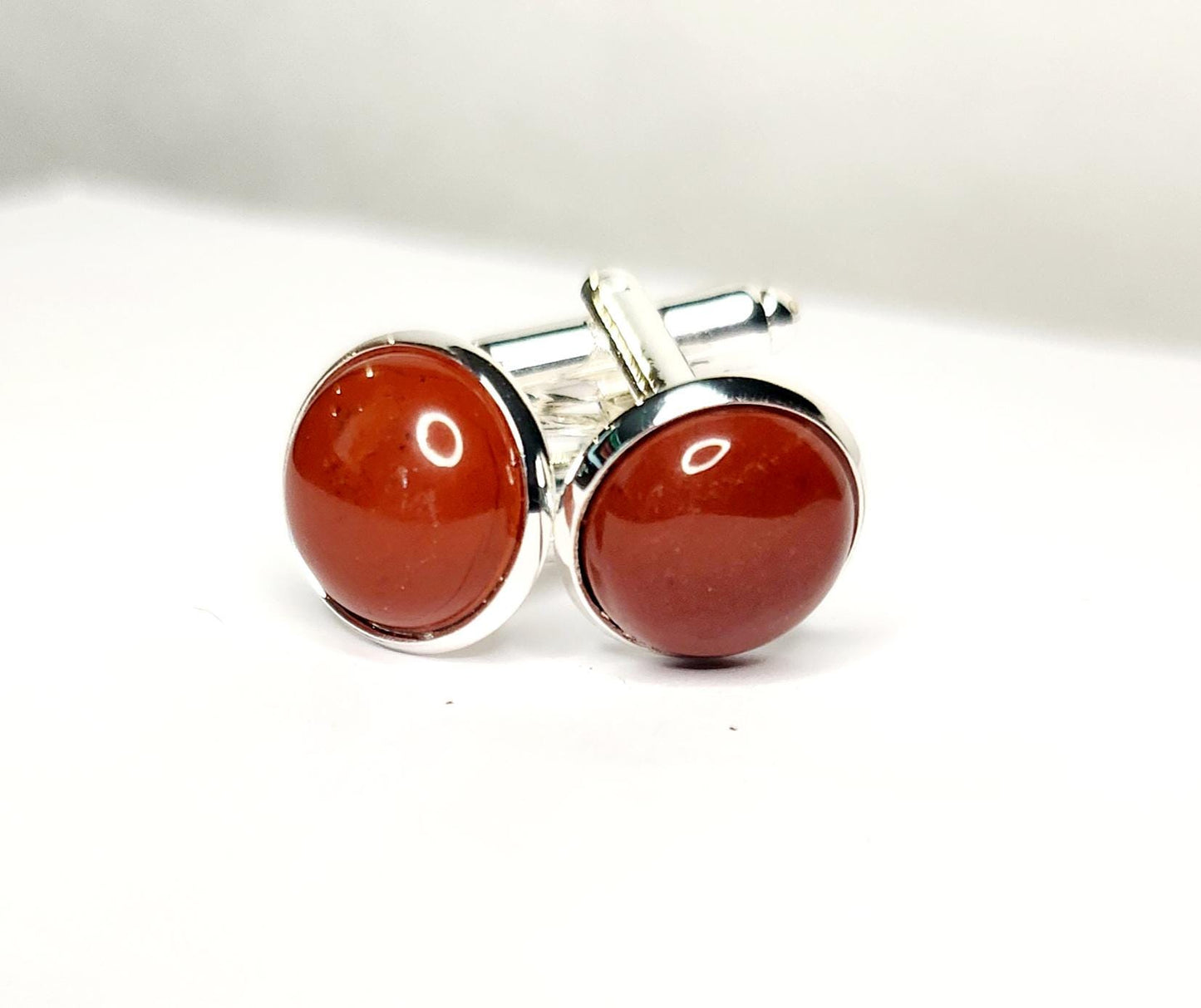 Cuff Links, Red Jasper Gemstone 12mm cab round, set in silver