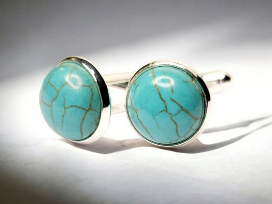 Cuff Links, Magnesite Gemstone 12mm cab round, set in silver