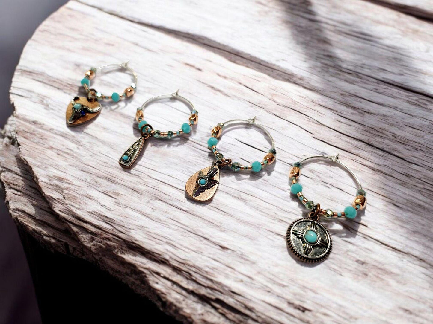 Western Themed Wine Charms in bronze and silver tones wtih crystal beading embelishments