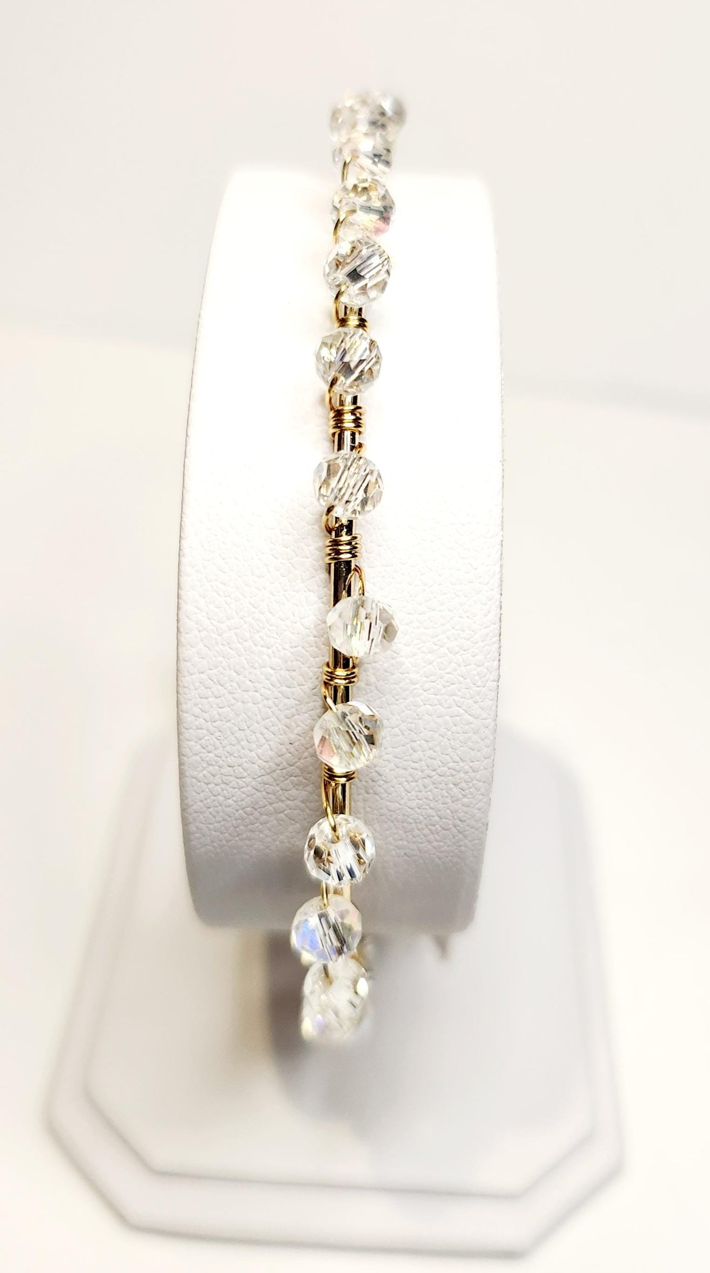 Crystal Beaded Bangle, adjustable gold tone bangle, 2.6inches in width, handcrafted