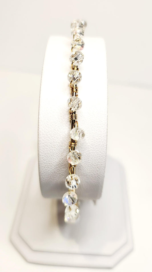 Crystal Beaded Bangle, adjustable gold tone bangle, 2.6inches in width, handcrafted