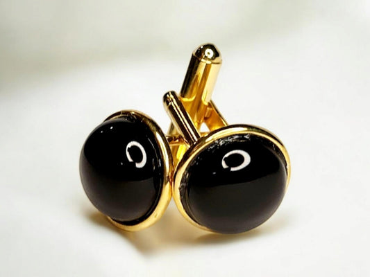 Gold Cuff Links, Black Onyx (gemstone)