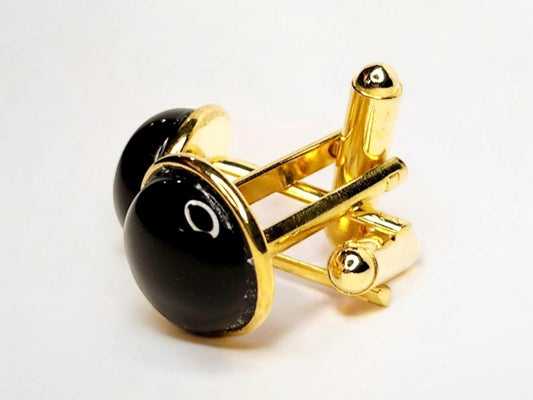 Gold Cuff Links, Black Onyx (gemstone)