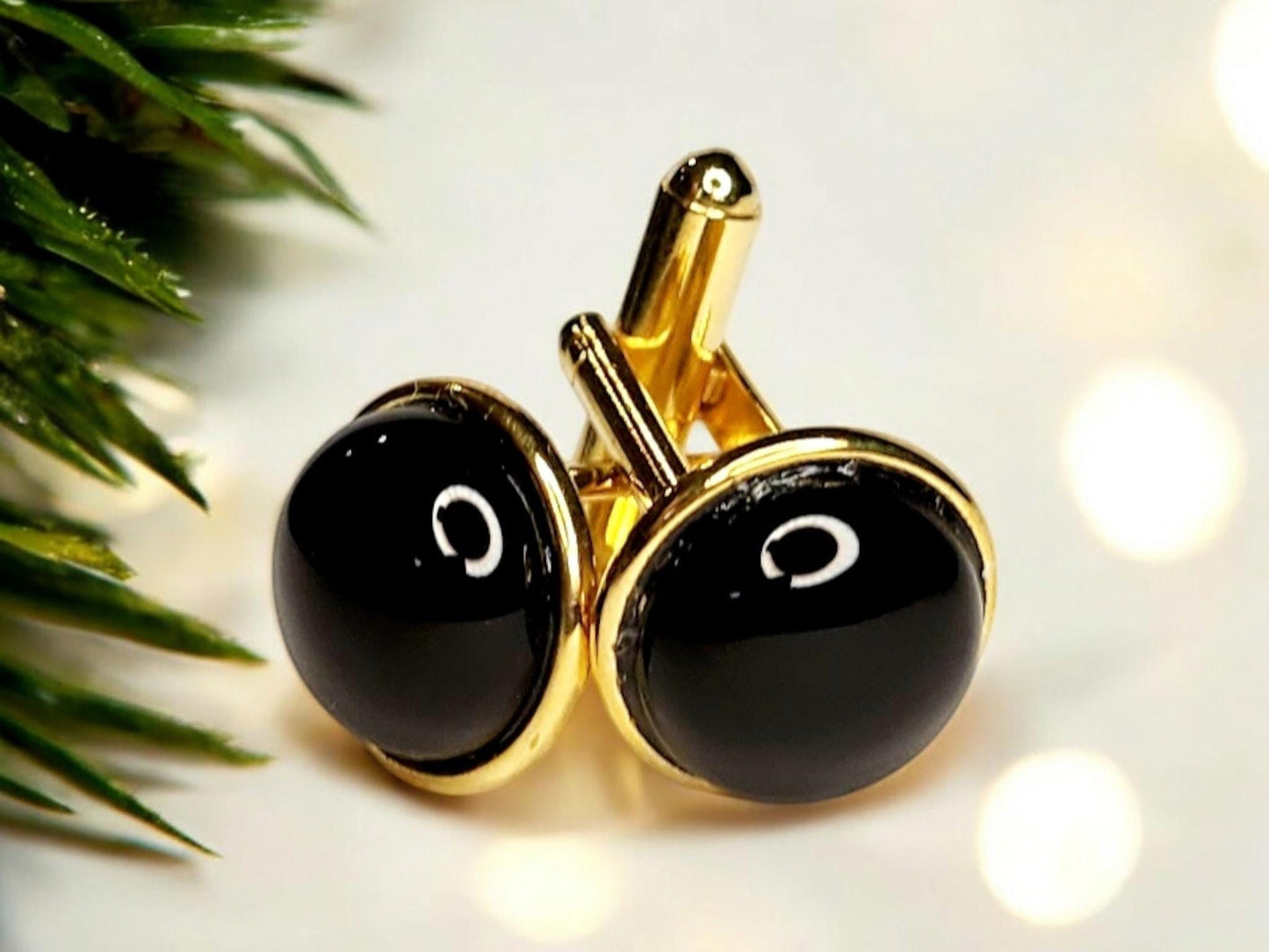 Gold Cuff Links, Black Onyx (gemstone)