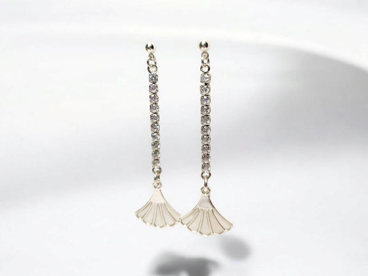 Art Deco Silver and Mother of Pearl Fan Dangle Earrings