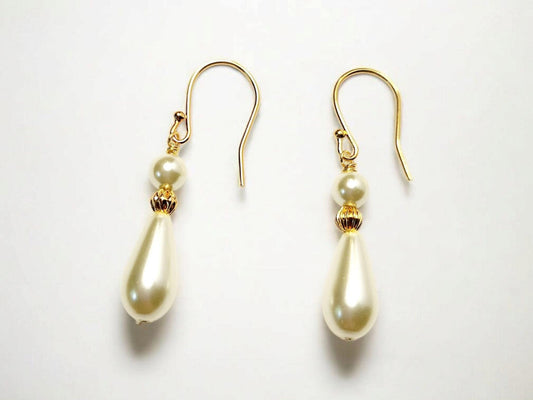 Classic White Pearl Teardrop and Gold Earrings