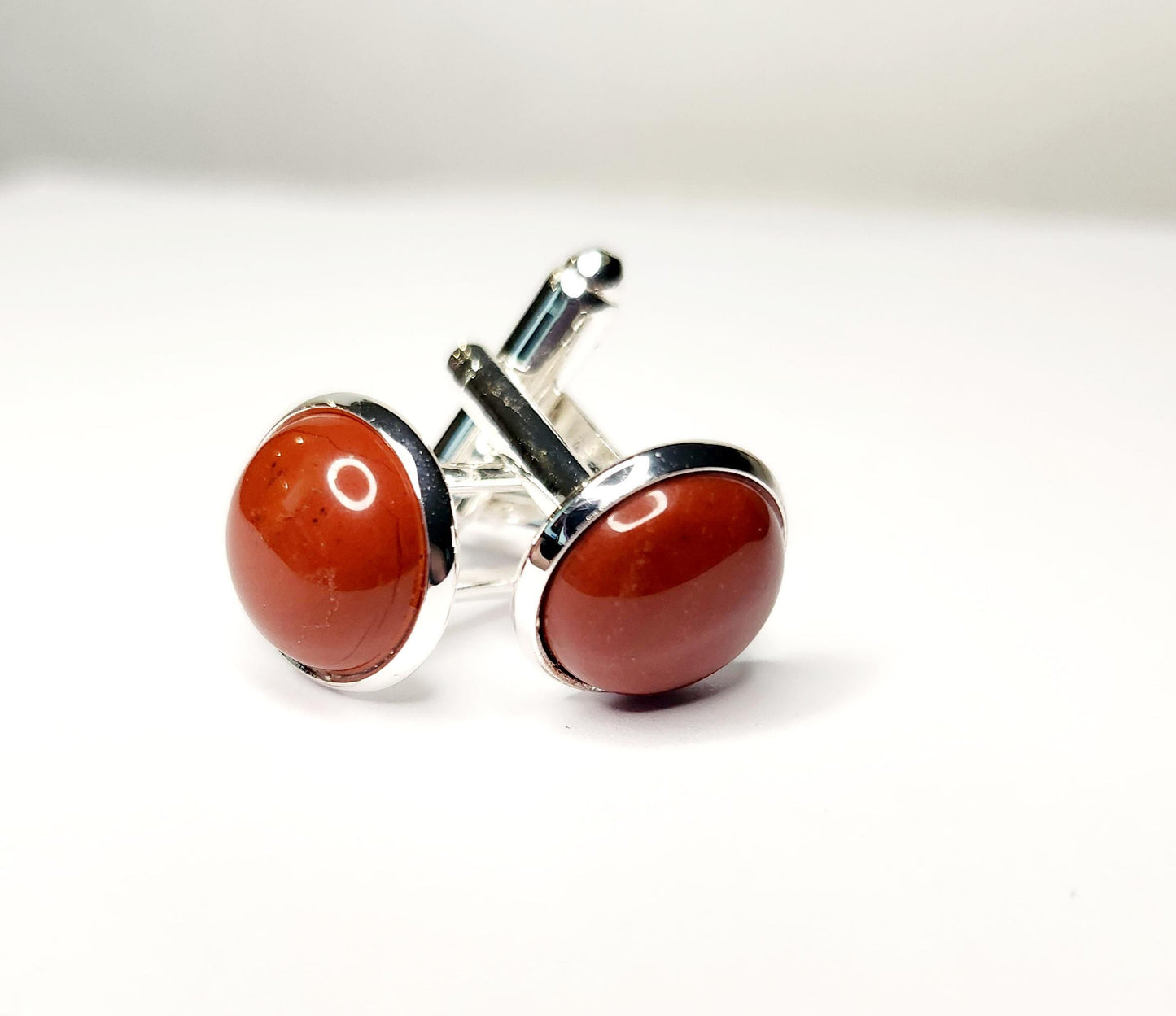 Cuff Links, Red Jasper Gemstone 12mm cab round, set in silver