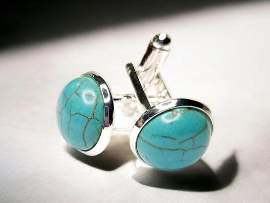 Cuff Links, Magnesite Gemstone 12mm cab round, set in silver