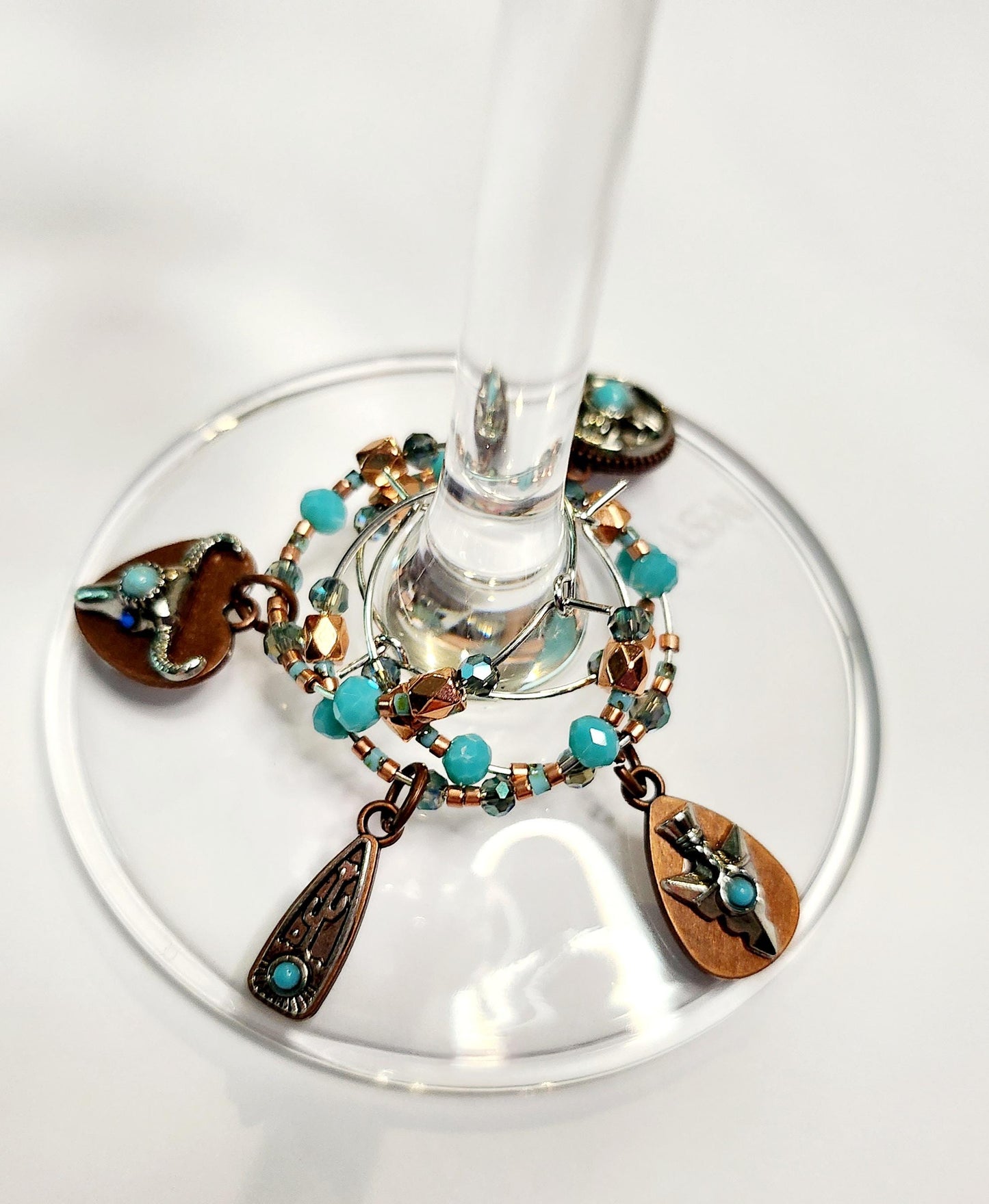 Western Themed Wine Charms in bronze and silver tones wtih crystal beading embelishments