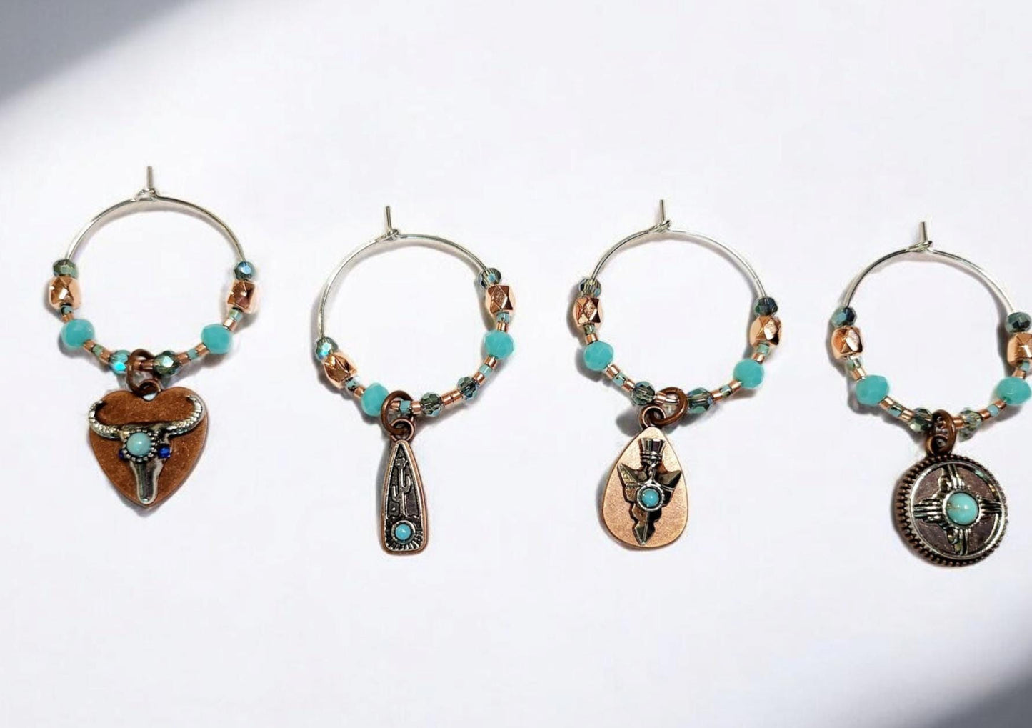 Western Themed Wine Charms in bronze and silver tones wtih crystal beading embelishments