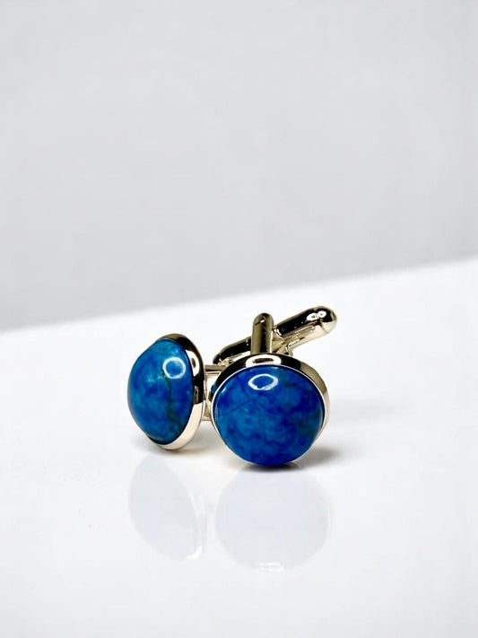 Silver Cuff Links, Blue Howlite ( dyed gemstone)