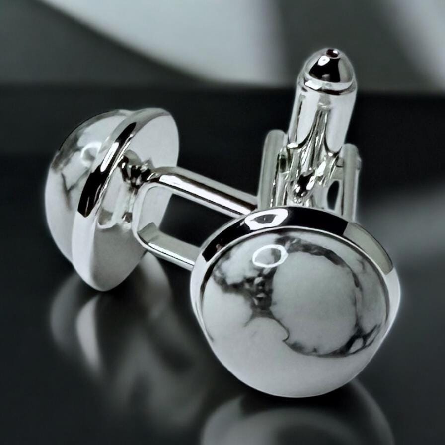 Silver Cuff Links, Howlite natural (gemstone)