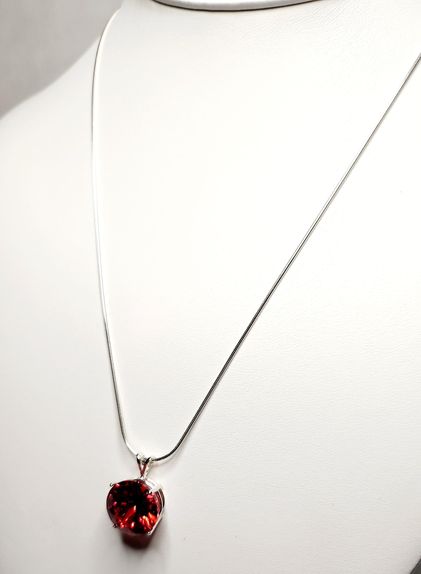 Hessonite Garnet Cubic Zirconia Pendant Necklace – 14mm CZ in Sterling Silver Basket Setting on 18" Snake Chain