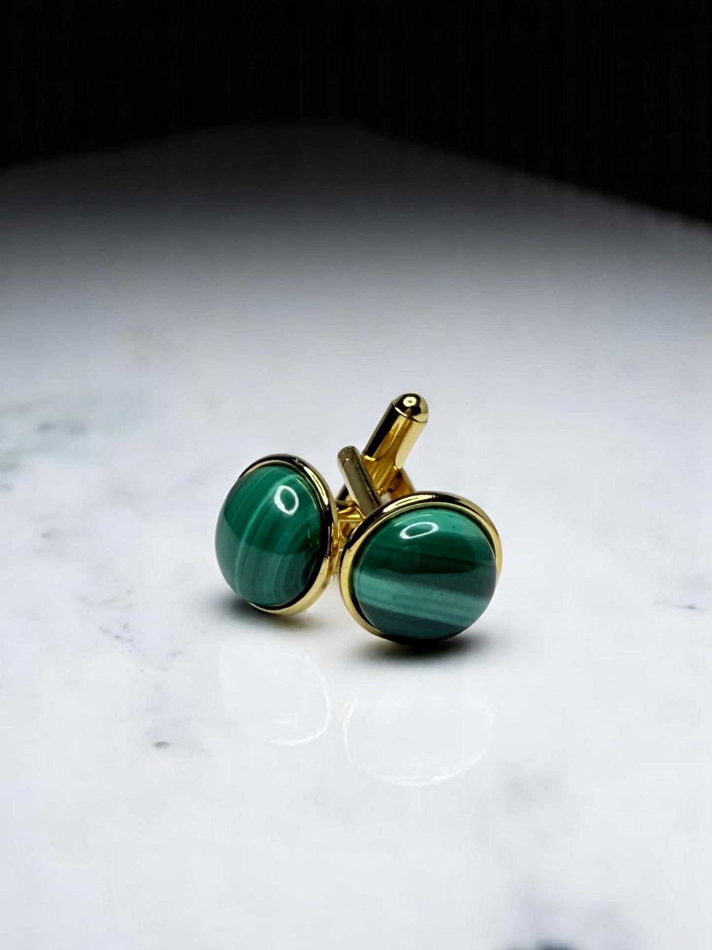 Gold Cuff Links, Malachite (gemstone)
