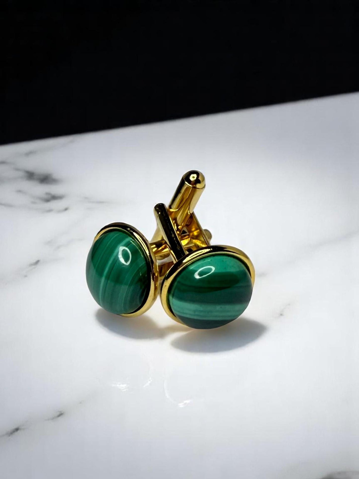 Gold Cuff Links, Malachite (gemstone)