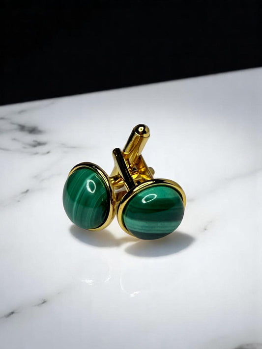 Gold Cuff Links, Malachite (gemstone)