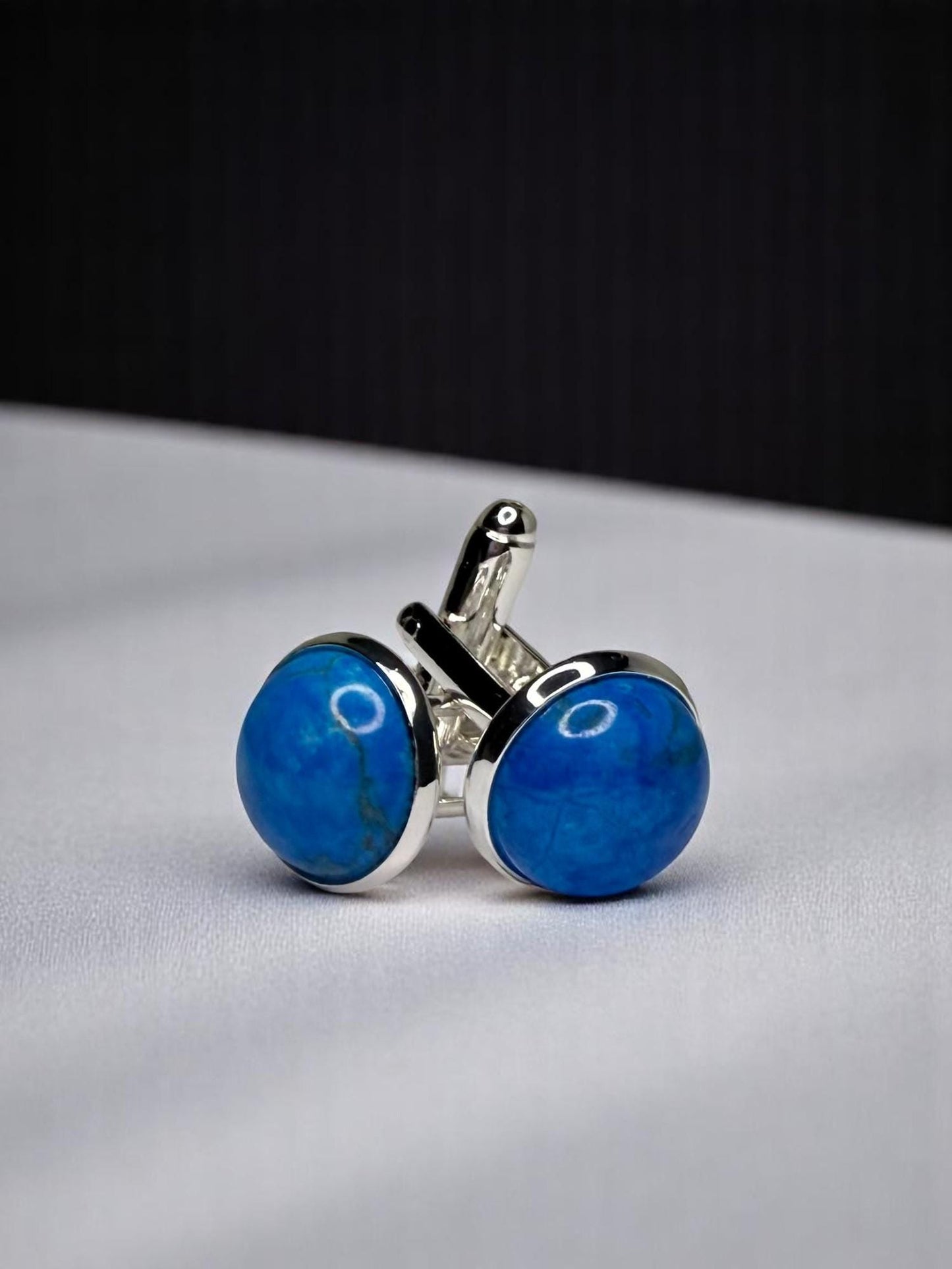Silver Cuff Links, Blue Howlite ( dyed gemstone)