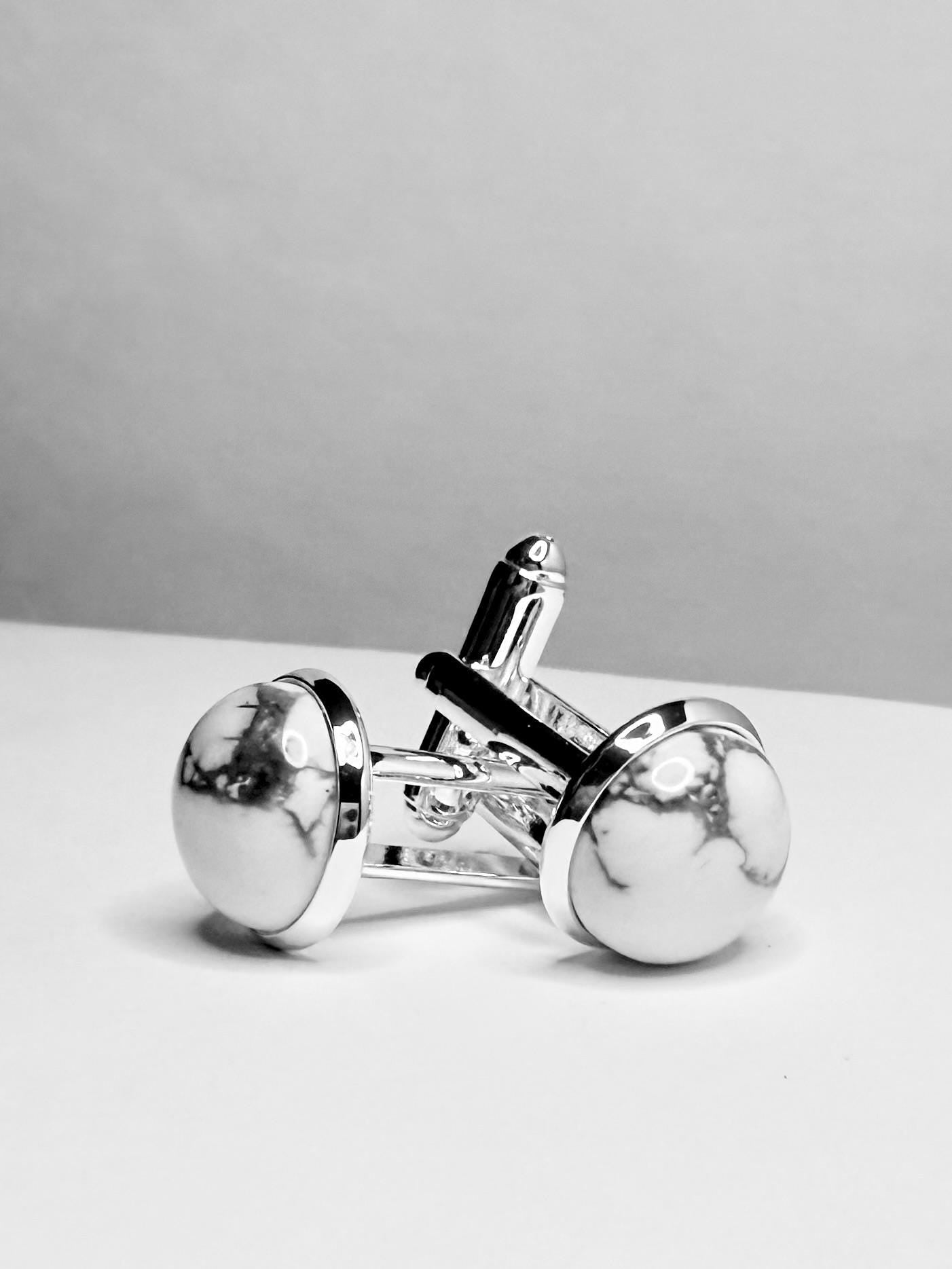 Silver Cuff Links, Howlite natural (gemstone)