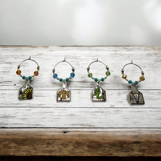 Western Silver Bottle Themed Wine Charms with crystal beading embelishments