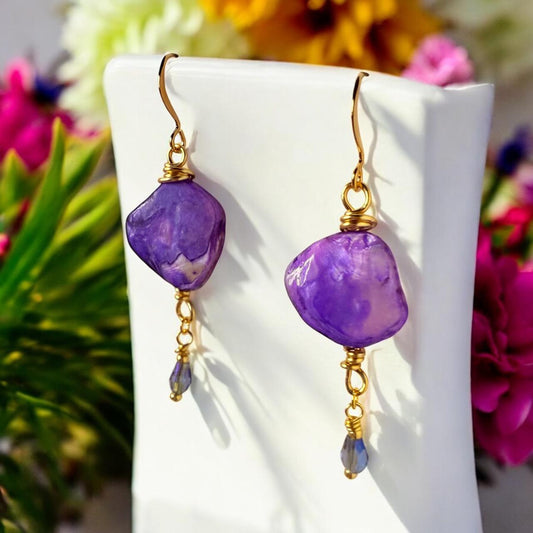 Brilliant Purple Oyster Dangle Earrings