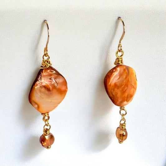 Vibrant Orange Oyster Shell Dangle Earrings