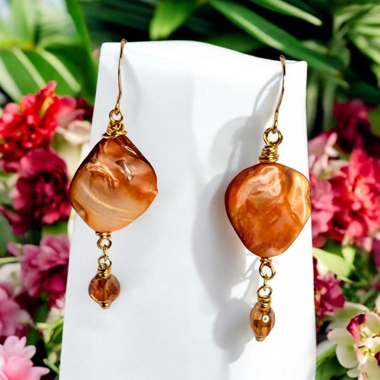 Vibrant Orange Oyster Shell Dangle Earrings