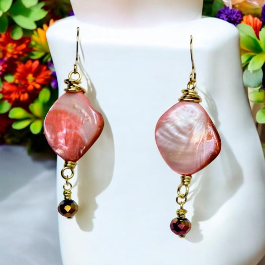 Vibrant Red Oyster Dangle Earrings